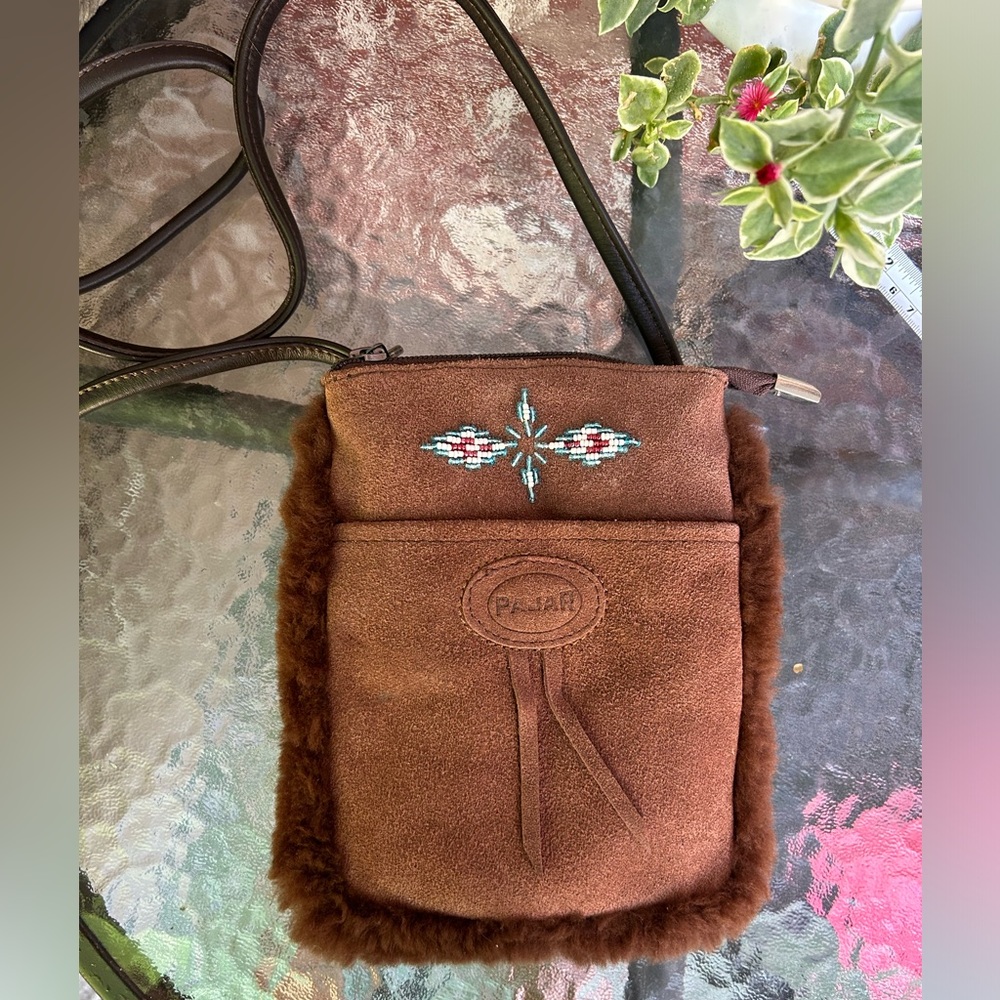 Pajar Brown Crossbody Bag with Embroidered Design